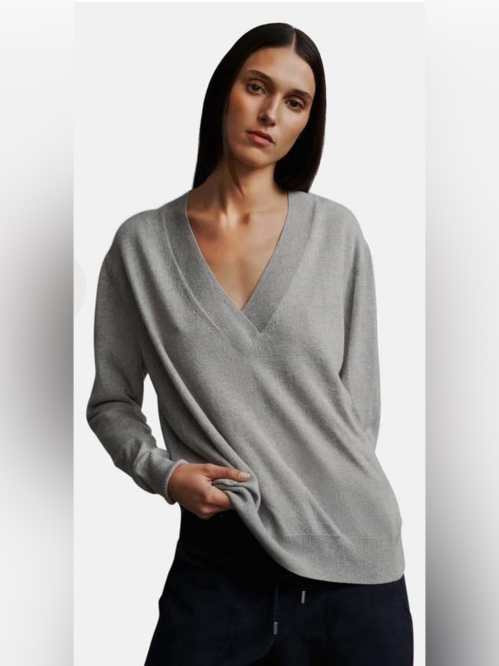 NWOT- TWP Deep V 100% Cashmere Sweater – Light Heather Gray – Size L